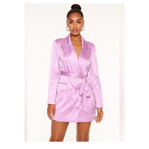 Women's Naked Wardrobe Lavender Satin Mini Blazer Dress M